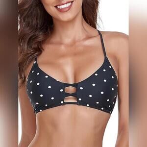 NWT Relleciga Women's Strappy Bikini Swimsuit Top, Black Polka Dot, Large
